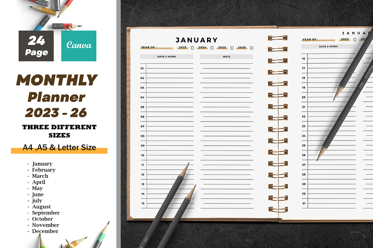 Monthly Planner Bundle 2023 - 26, a Stationery Template by DesignByStore (Photo 1 of 3)