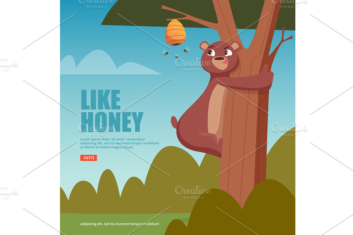 Bear with honey. wild cartoon animal, an Animal Illustration by Onyx