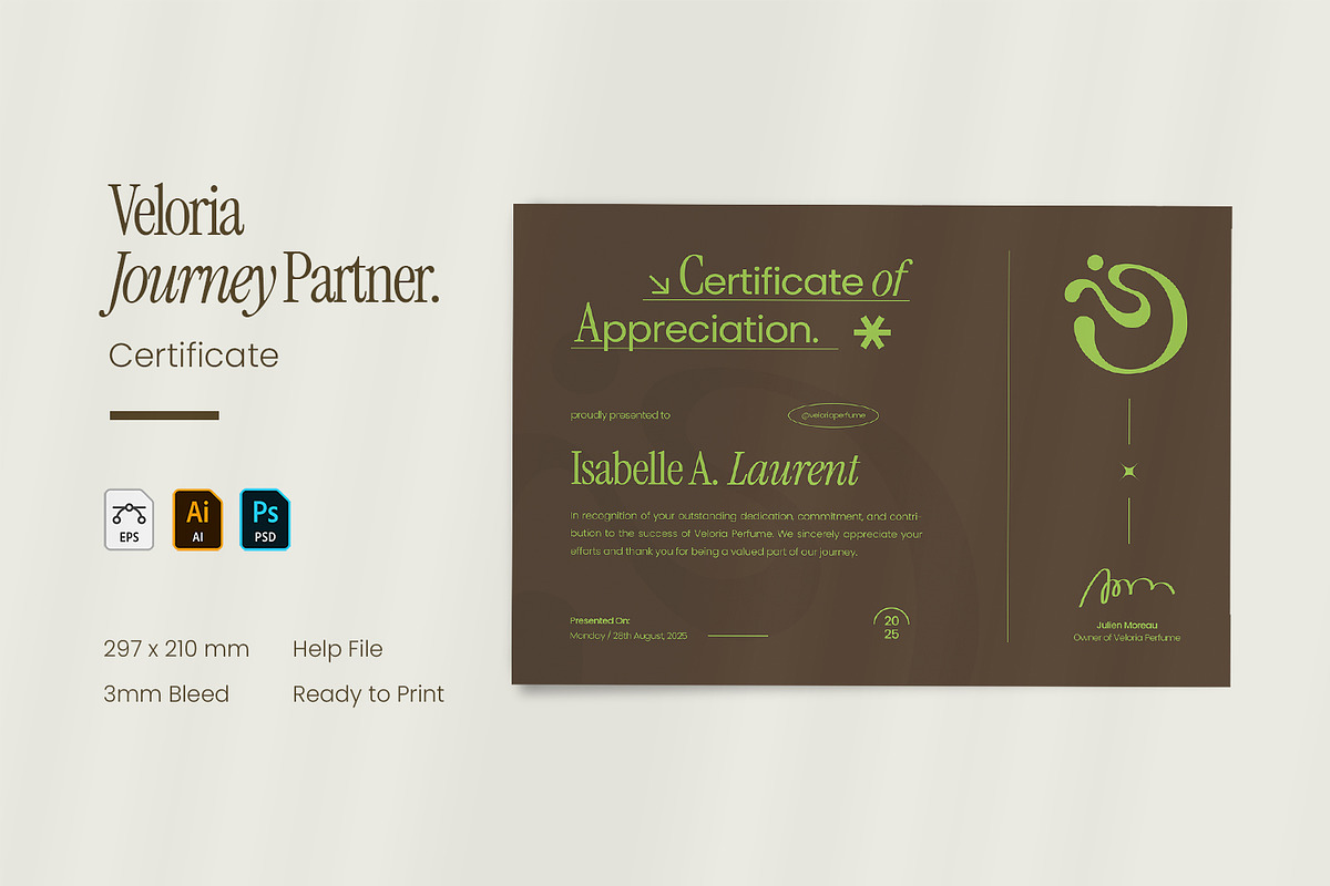 Veloria Journey Partner - Certificat, a Print Template by VUNIRA (Photo 1 of 3)