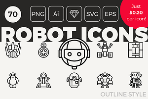 70 Robot Icons - Outline Style