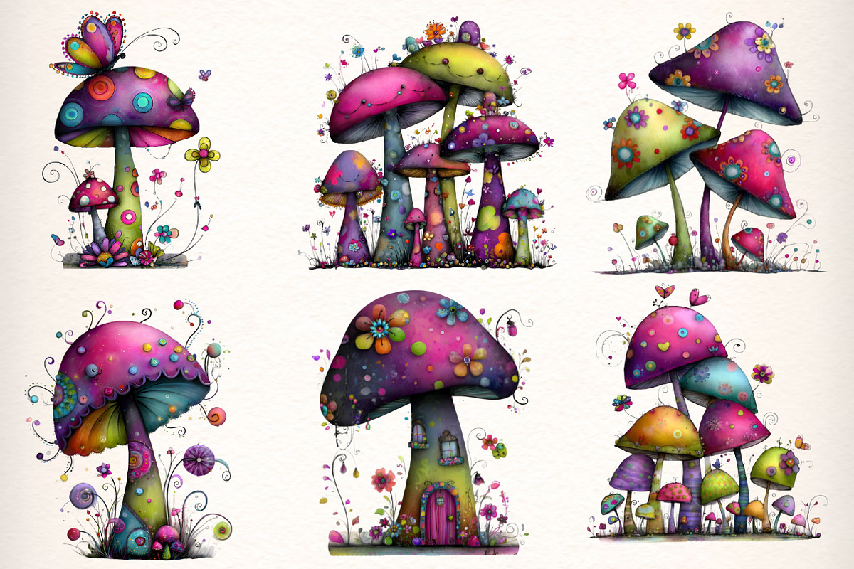 Whimsical Mushroom Clipart Bundle, an Illustration by Dream Creation (Photo 2 of 8)
