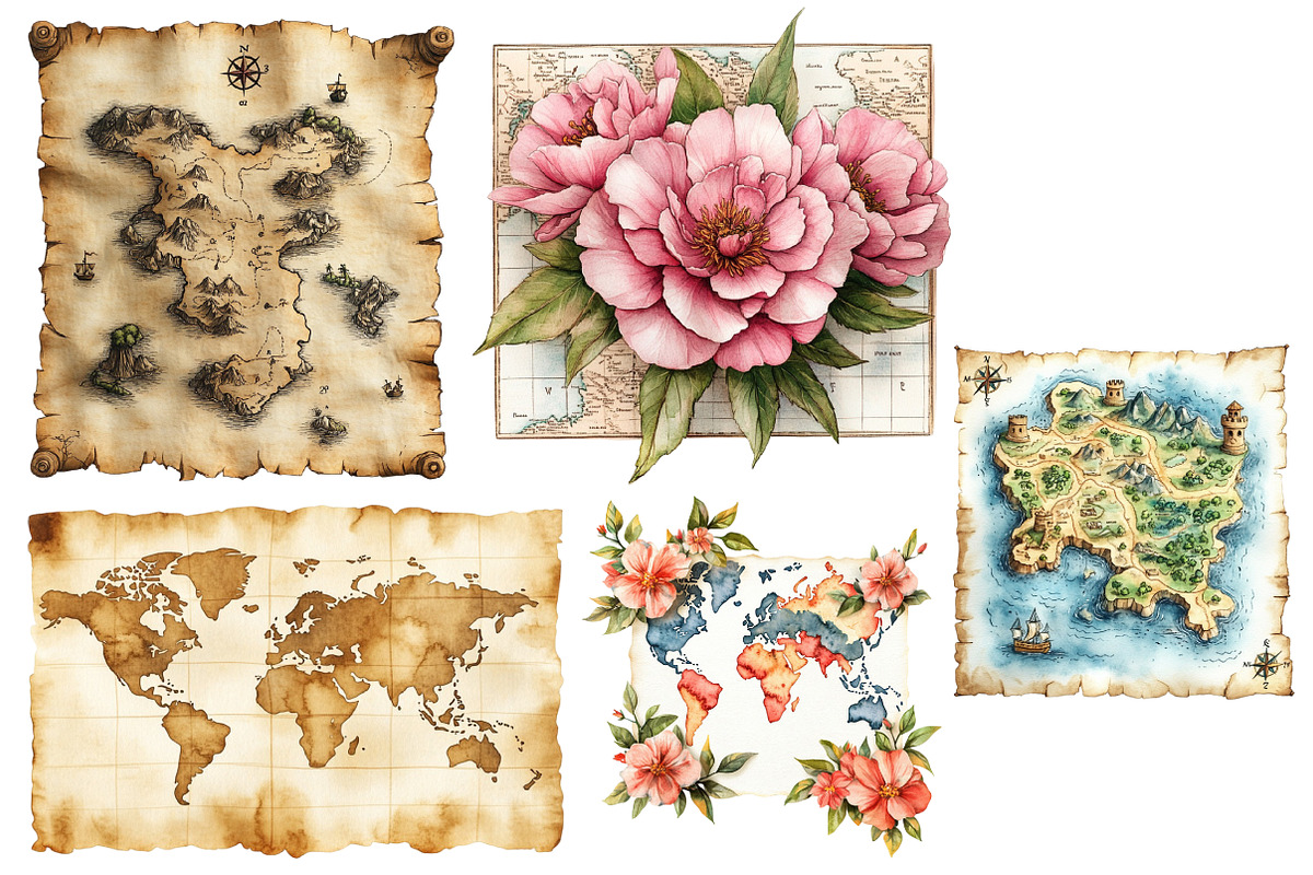 Old Maps Clipart, an Illustration by Designworld (Photo 5 of 6)