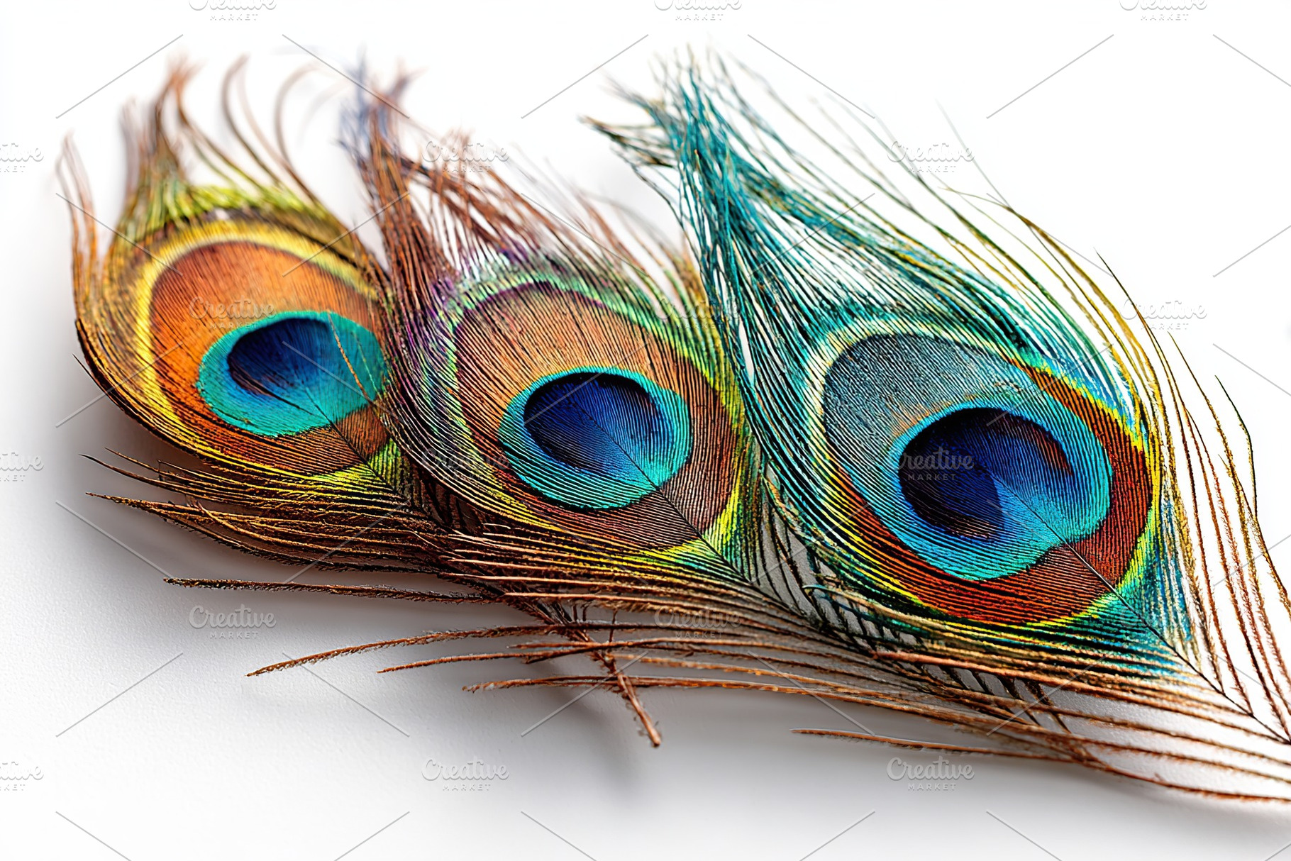 Stunning peacock feathers with vibrant colors and intricate patterns on display, a Photo by AlyaAnd