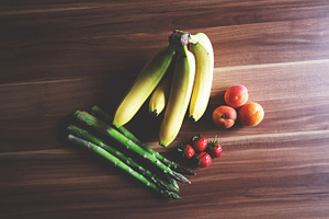 Fruits and asparagus