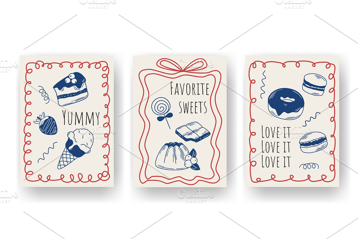 Set of posters themed around sweet, a Texture Illustration by Tati_Kli