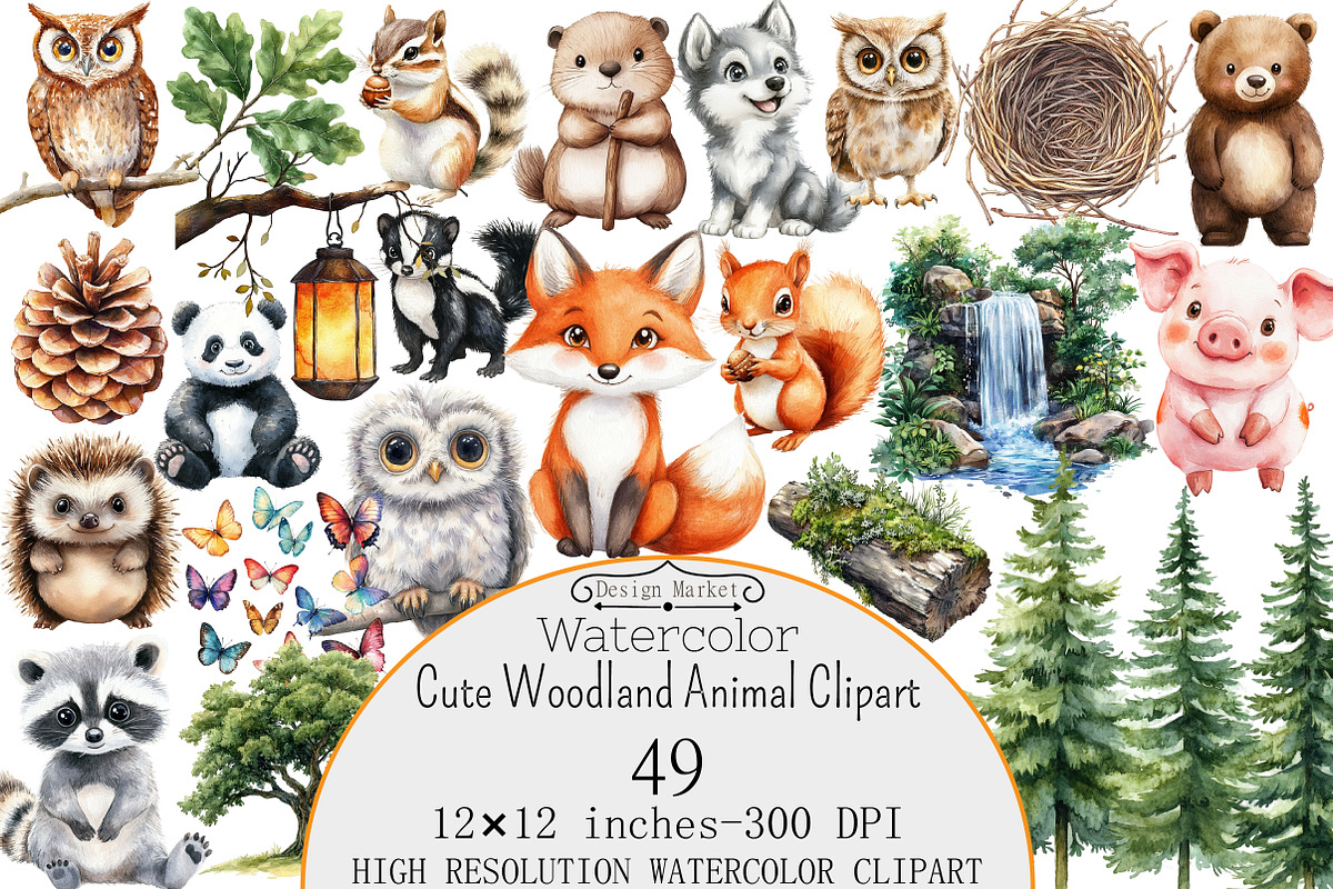 Cute Woodland Animal Clipart, a Seasonal Illustration by Design Market (Photo 1 of 5)