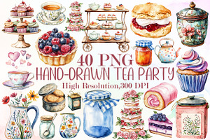 Whimsical Hand-drawn Tea Party Clipa, an Illustration by Sublimation Artist
