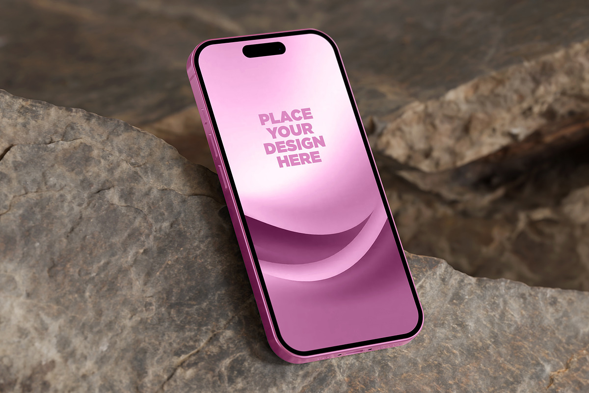 iPhone 16 Mockup with Rock – 6 PSD, an iPhone Mockup by Muhazdinata (Photo 7 of 8)