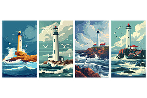 Rugged sea coast with lighthouse, an Illustration by Valerie Bodnar