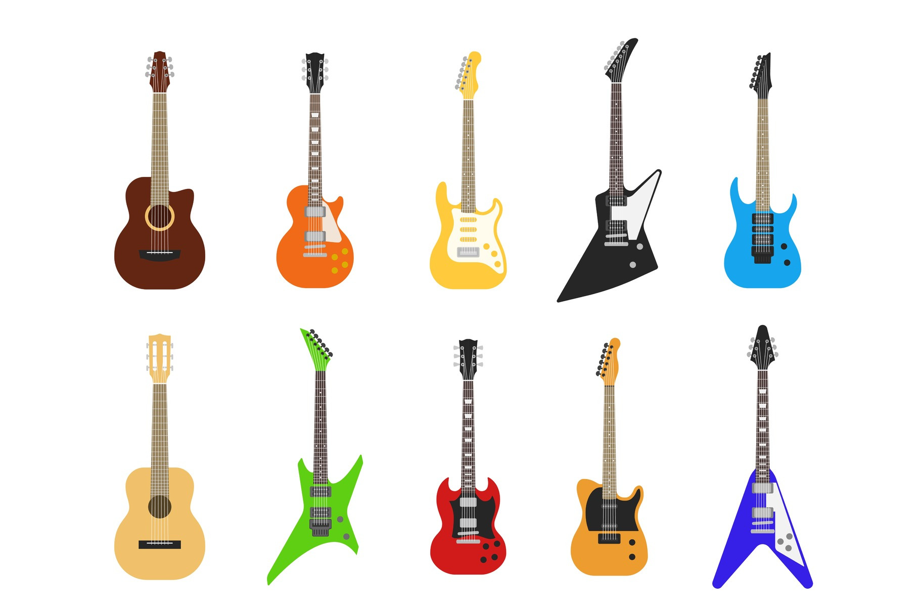 Flat Guitars Acoustic And Electric by Yummybuum  Creative Market