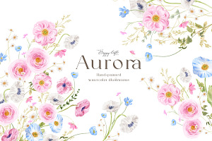 Watercolor flowers - Aurora, an Illustration by TheHappyGiftArt