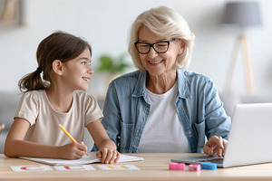 Girl & grandmother learning together, a School & Education Photo by 7DesignLab
