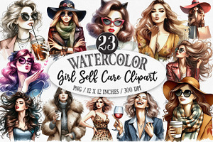 Girl Self Care Watercolor Clipart, an Illustration by Designking