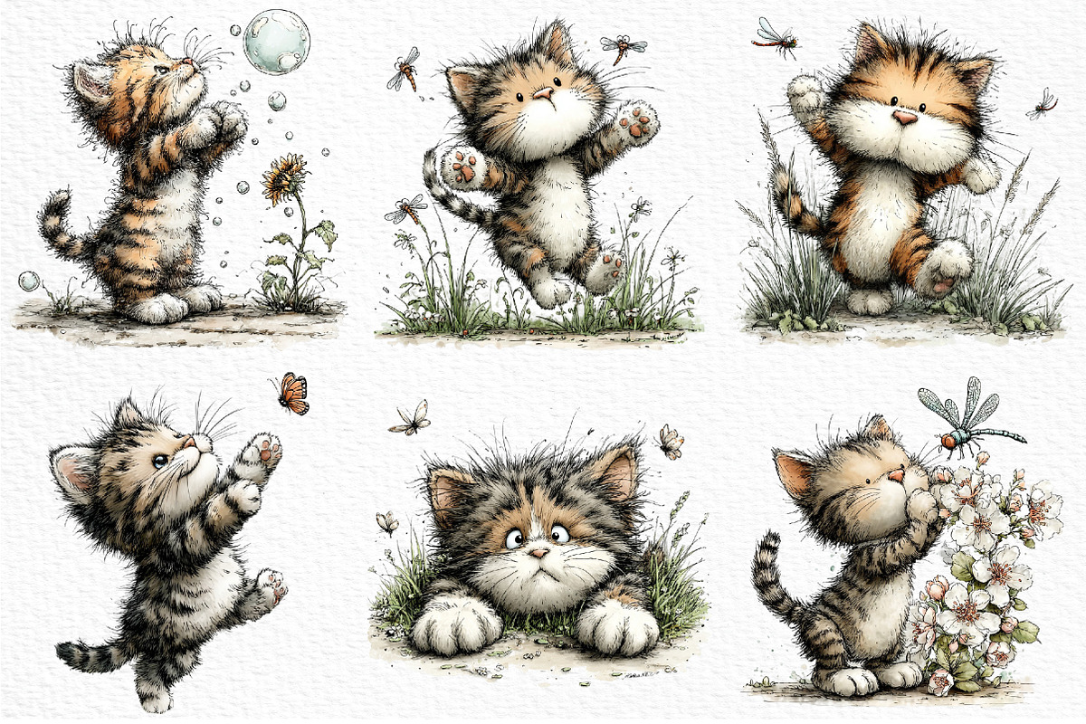 Whimsical Summer Cats Clipart PNG, an Animal Illustration by Craft Nest (Photo 6 of 6)
