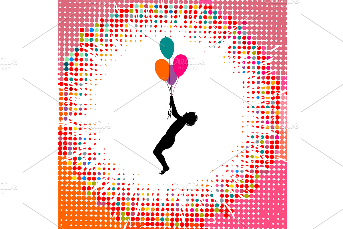 Silhouette of a child with balloons, a Person Illustration by Nenahliadava Design