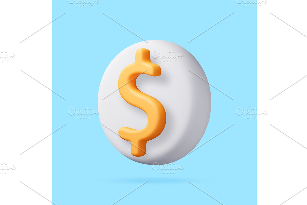 3D Yellow dollar sign icon on white, a Finance Illustration by Abscent