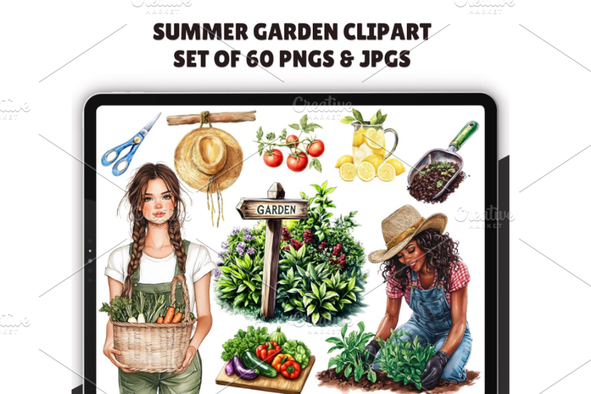 Watercolor Summer Garden Clipart, an Illustration by CraftCrateShop (Photo 1 of 7)