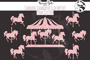 Pink Glitter Carousel Clip Art Set