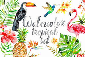 Watercolor tropical set