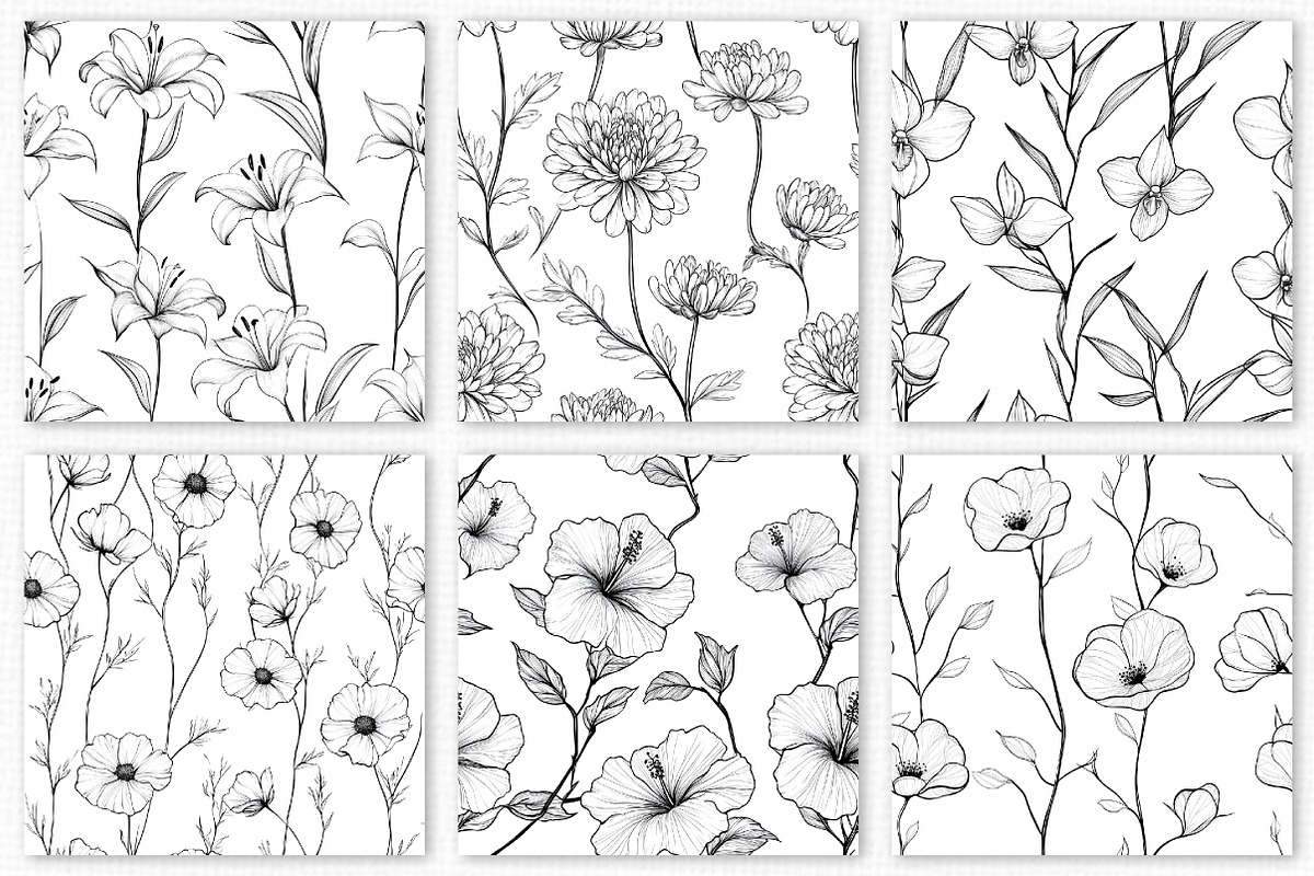 Flower Line Art Seamless Bundle, a Texture Illustration by Dream Creation