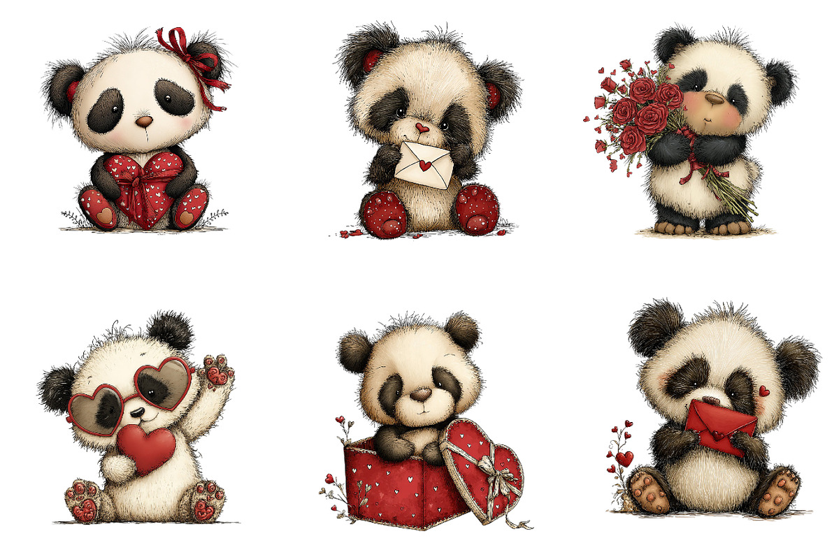 Quirky Valentines Panda Clipart, an Illustration by Dream Creation (Photo 5 of 7)