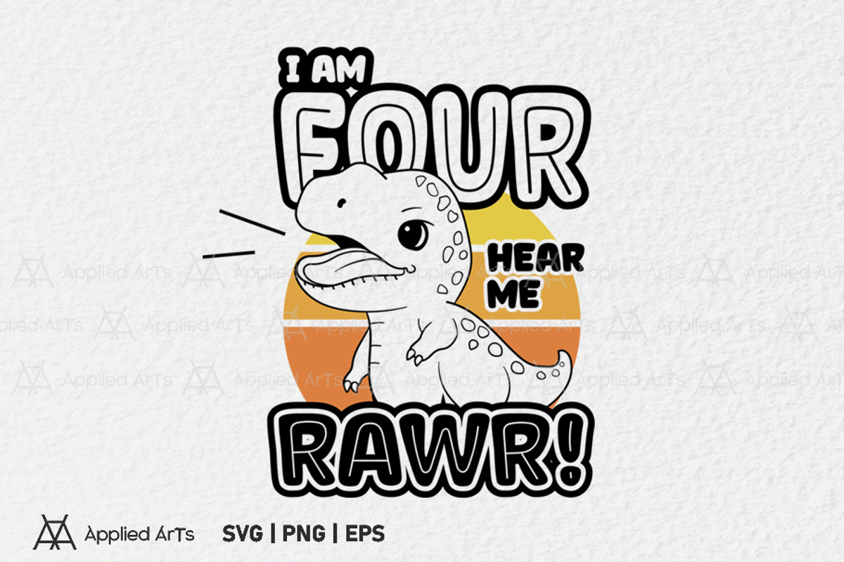 I Am Four SVG, 4th Birthday Dinosaur, an Object Graphic by Applied Arts (Photo 2 of 4)
