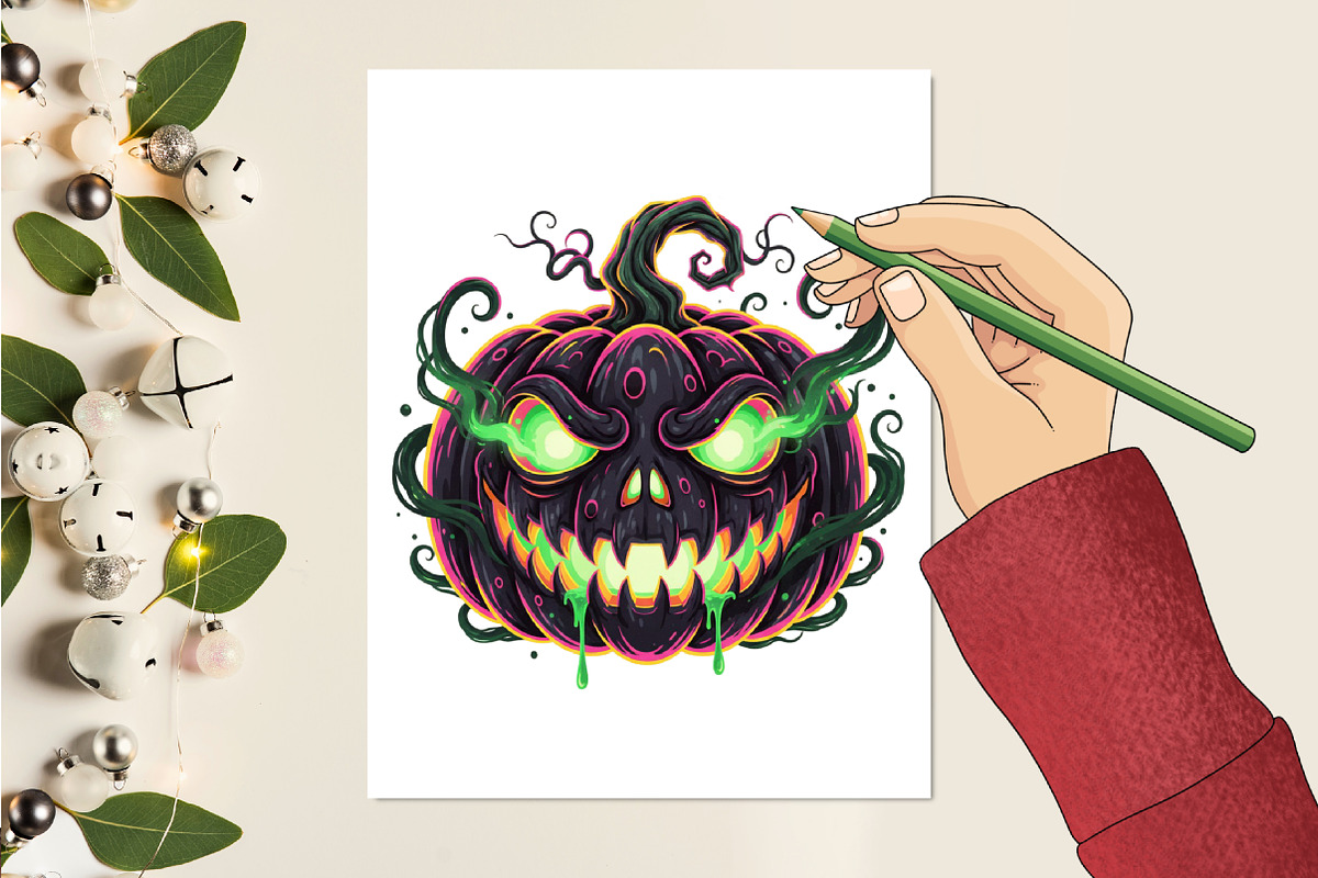 Spooky Pumpkin PNG,Halloween Pumpkin, an Illustration by designcity5 (Photo 3 of 8)
