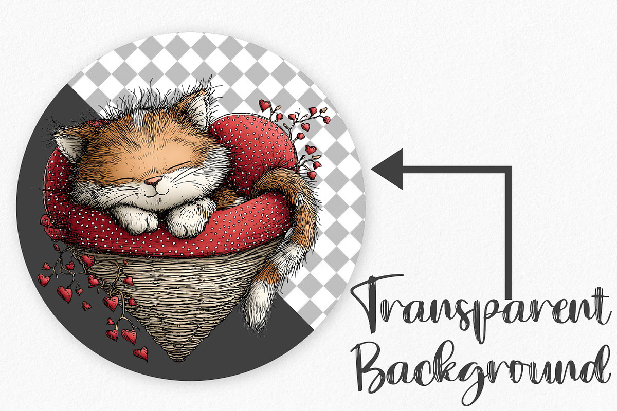 Whimsical Valentine Cat Clipart, an Illustration by Canvas Craft (Photo 2 of 6)