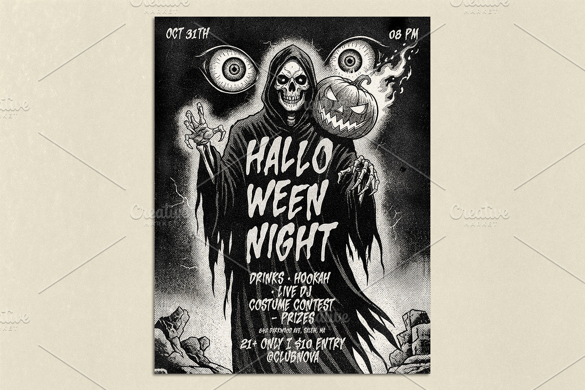 Vintage Halloween Night Poster, a Poster Template by Black Cat Studio (Photo 4 of 4)