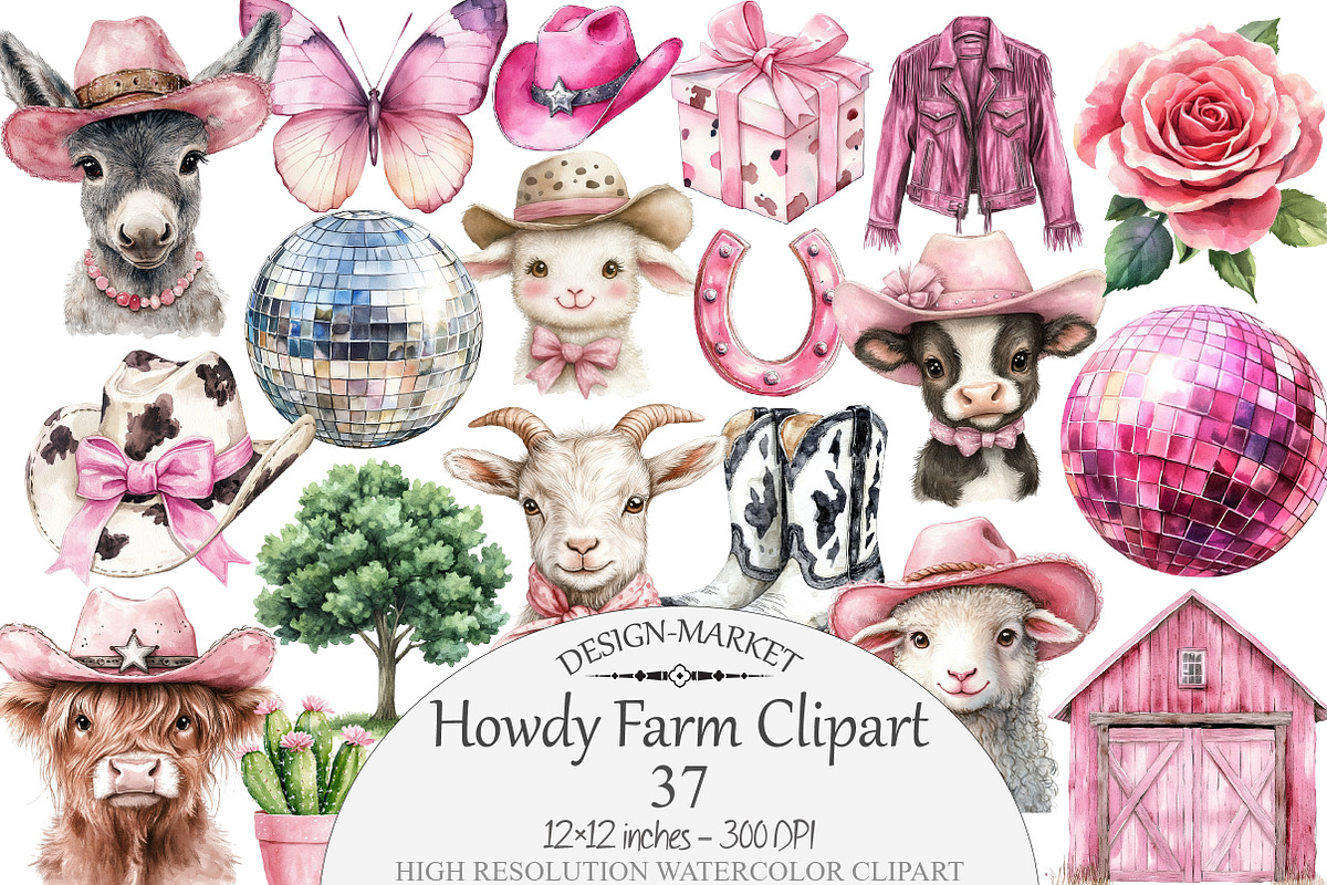 Watercolor Howdy Farm Clipart, a Seasonal Illustration by Design Market (Photo 1 of 4)