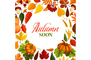 Autumn Poster With Frame Of Fall Season Nature