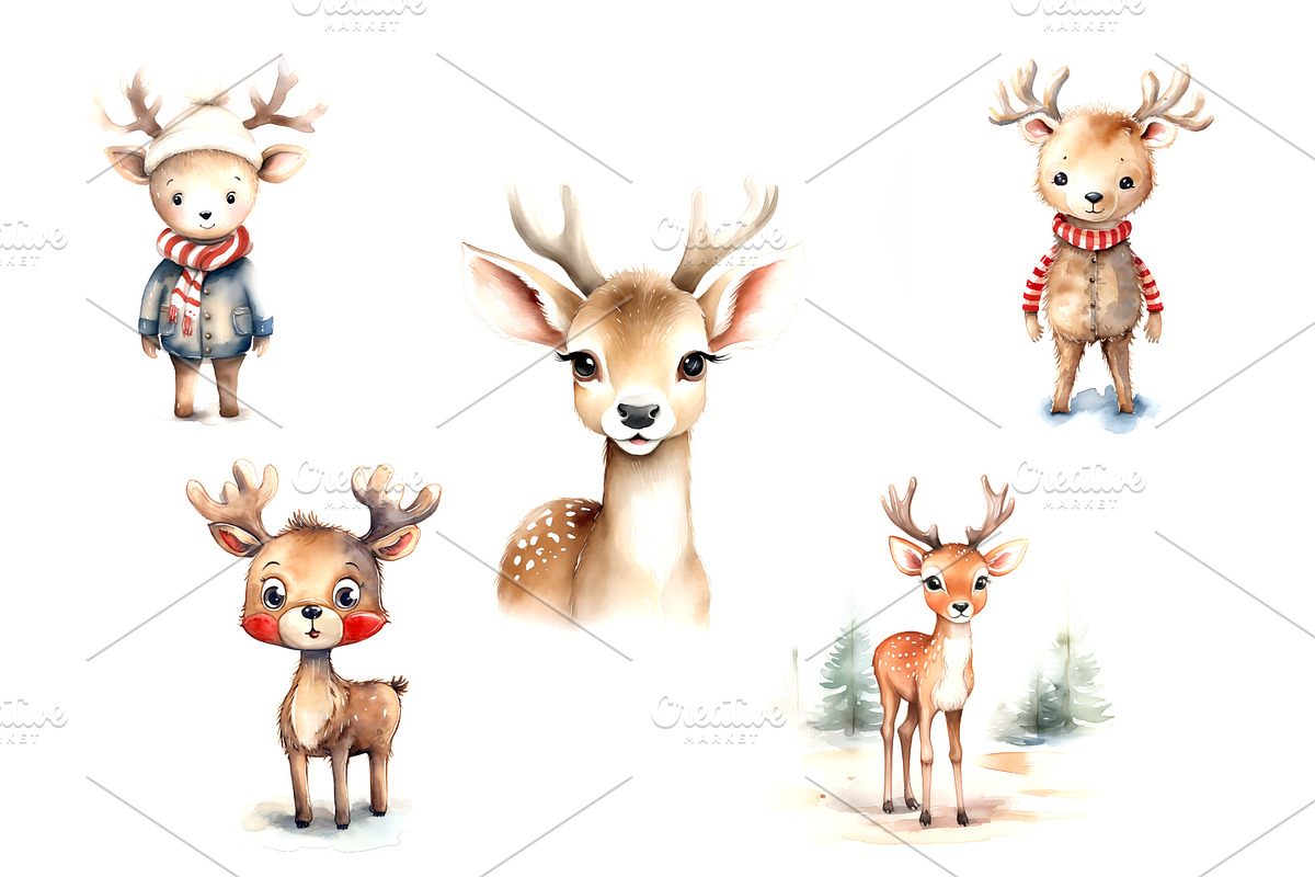 Watercolor Christmas Deer. Set., an Animal Illustration by KENO Mascots (Photo 4 of 6)