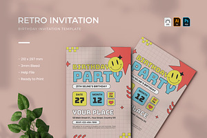 Retro - Birthday Invitation, a Print Template by VUNIRA