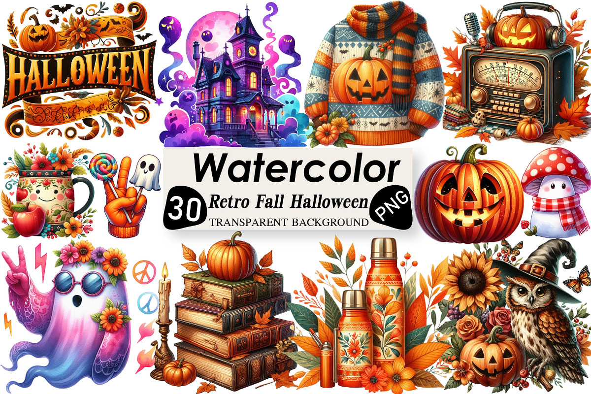 Retro Fall Halloween PNG Clipart, an Illustration by Black Bird Studio (Photo 1 of 6)