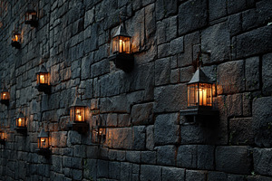 Light from lanterns warms a stone, a Photo by Pavel_design