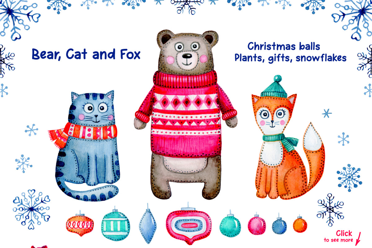 Watercolor Christmas Set, an Animal Illustration by Fairy dreams (Photo 2 of 9)