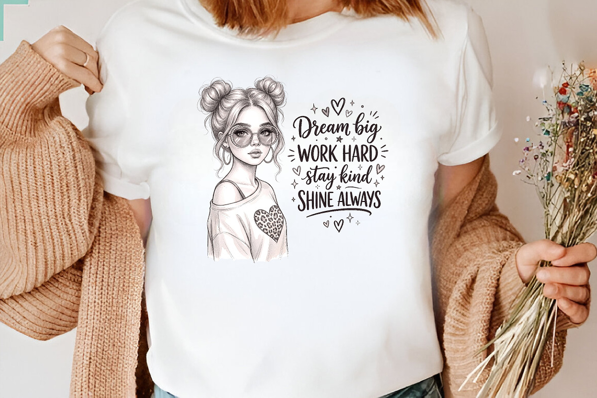 Dream Big Work Hard Space Buns Girl, a Seasonal Illustration by CraftArtStudio (Photo 3 of 4)