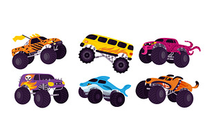 Cartoon monster trucks. Kids car, a Transportation Illustration by Vectorbuum