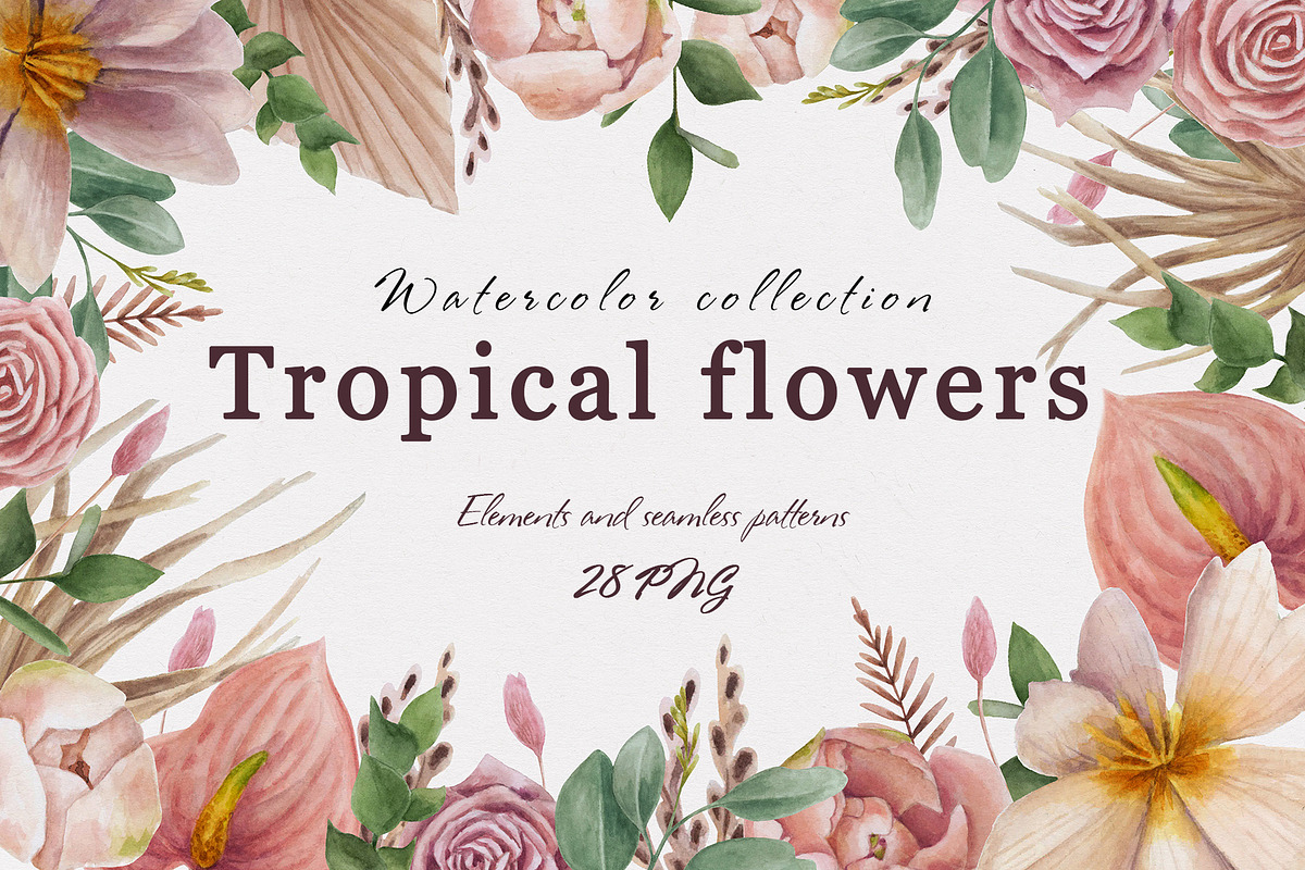 Watercolor set of tropical flowers, an Object Illustration by a_ptichkina (Photo 1 of 8)