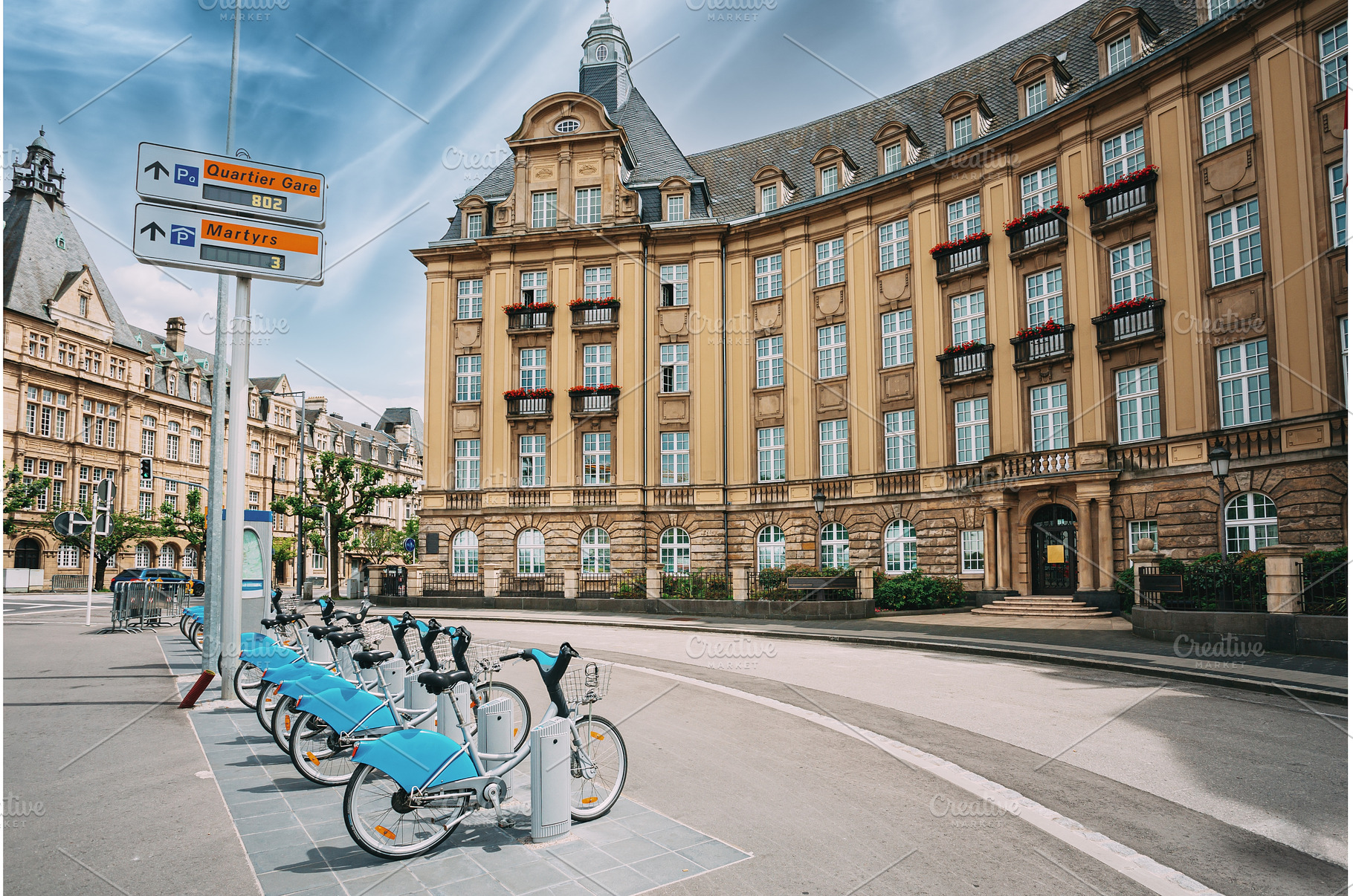 LUXEMBOURG. Row of city bikes for, an Architecture Photo by Our Amazing World