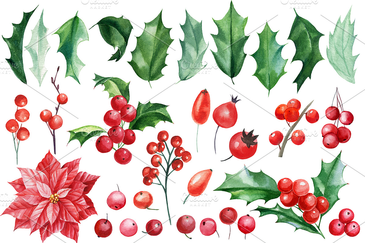 Christmas watercolor clipart, a Decorative Illustration by Hanna Hryharenka (Photo 9 of 19)