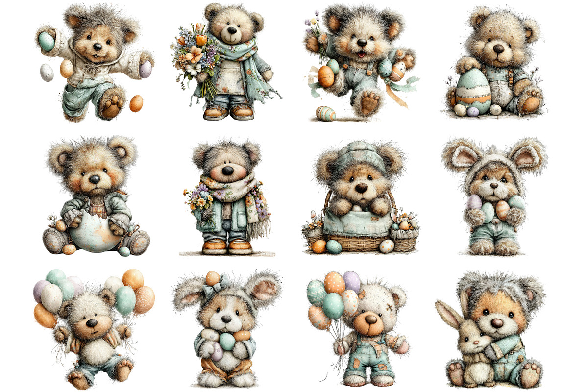 Whimsical Easter Teddy Bear Clipart, an Illustration by Designking (Photo 3 of 5)