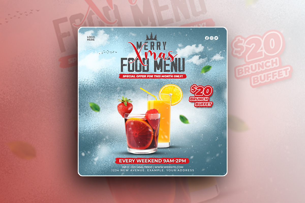 Instagram food menu design, a Social Media Template by Abirs Studio