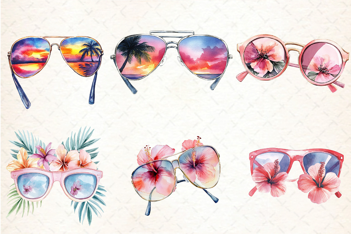 Tropical Summer Beach Glasses Hibisc, an Illustration by DreamCafeArt (Photo 2 of 5)