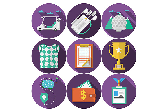 Purple Flat Icons For Golf. Part 1
