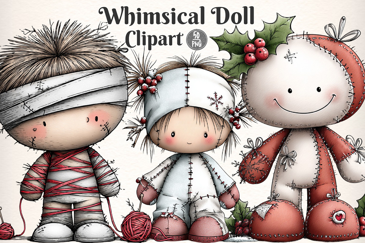 Whimsical Dolls Clipart Bundle, an Illustration by Dream Creation (Photo 1 of 7)