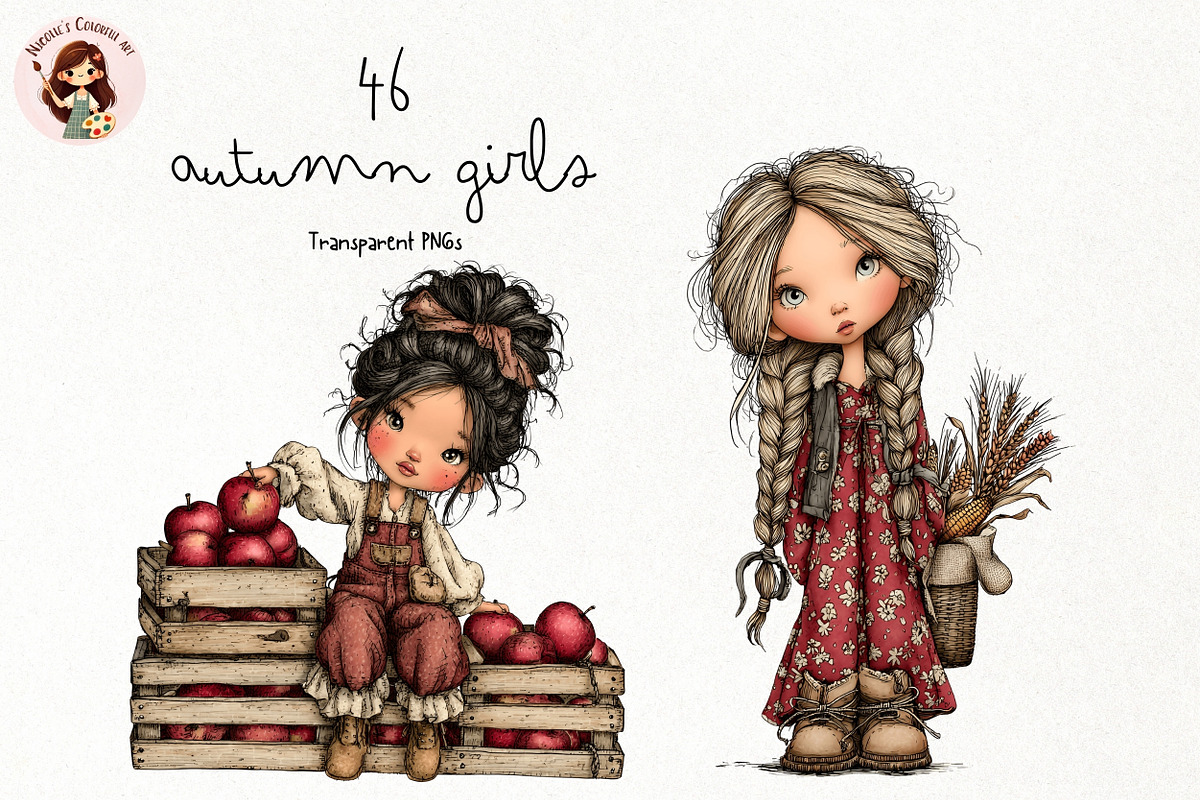 Autumn Girls PNG Clipart Bundle, a Seasonal Illustration by Nicolle's Colorful Art (Photo 1 of 4)