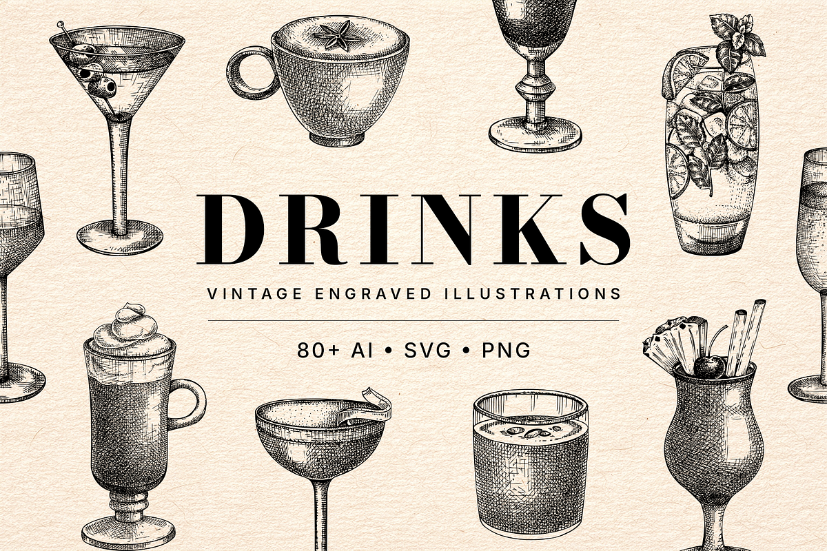 Drinks & Cocktail Menu Illustrations, a Food Illustration by Yevheniia (Photo 1 of 14)