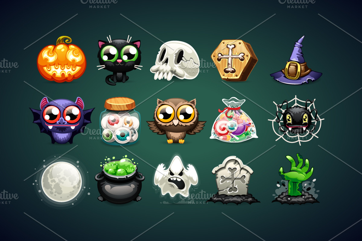 Halloween Cartoon Icons Set, an Icon by Voysla's Shop (Photo 1 of 2)