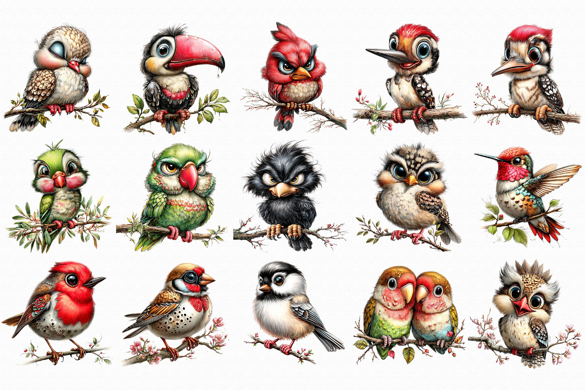 Funny Quirky Birds Clipart, an Illustration by Libby Wishes (Photo 2 of 6)